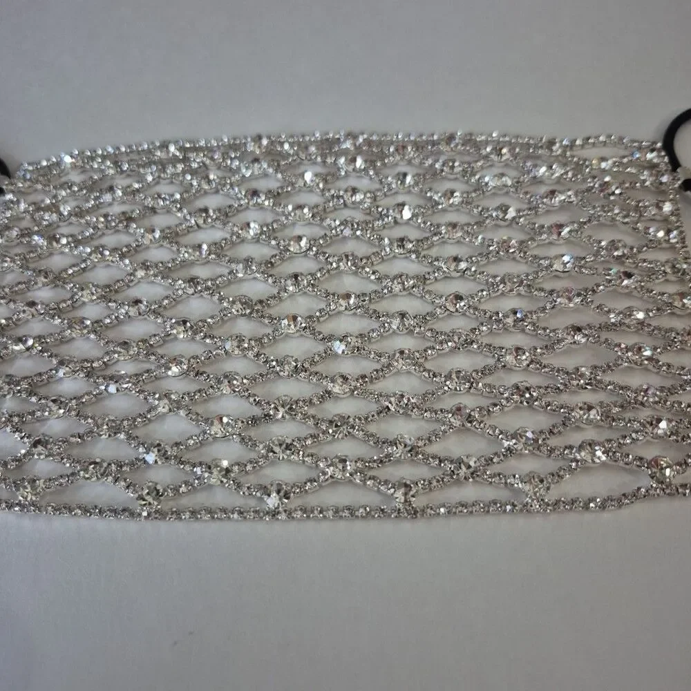 Silver Bling Shiny Rhinestone Mesh Cosplay Costume Face Mask Accessory New